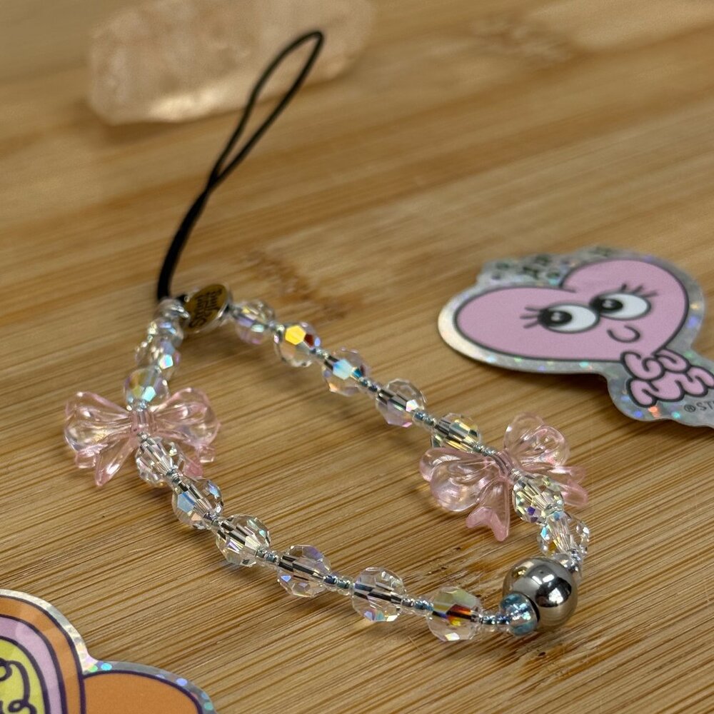 String Ting Teeny Charm Cutesy Pink Bows w Swarovski Crystals